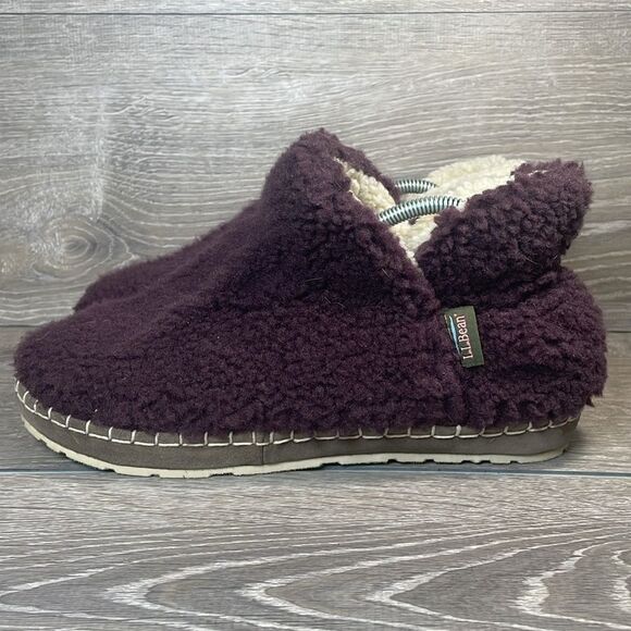 L.L.Bean Cozy Sherpa Fleece Plum Purple Women’s Sz 10M Slip On Slipper Booties - Picture 3 of 11